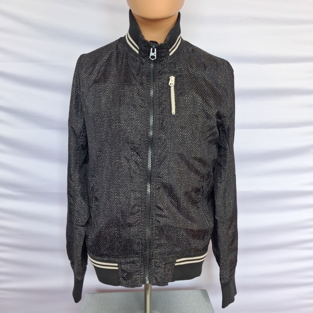 G-Star Raw 33 Bomber Jacket Black Micro Dot Print Full Zip Ribbed Trim Mens